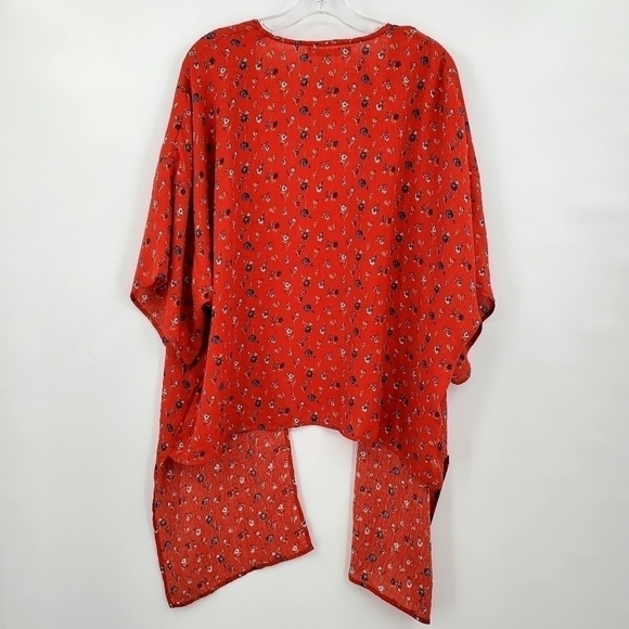 Dreamers Red Floral Tie Front Kimono Style Lightweight Cardigan - Picture 3 of 8